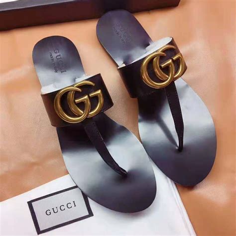 gucci black thong sandals|Leather thong sandal with Double G .